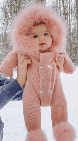Fur Collar Knitted Romper