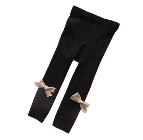 Black Ribbed Leggings with Bows