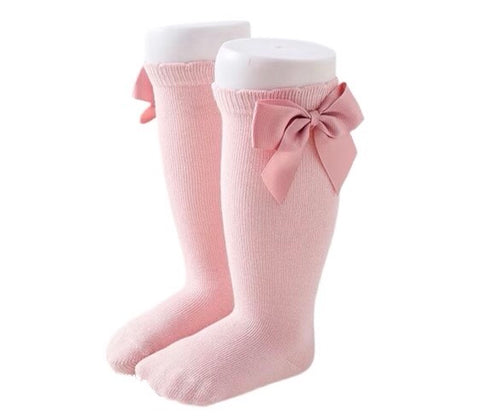 Mauve Pink Knee High Bow Socks