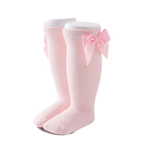 Baby Pink Knee High Bow Socks