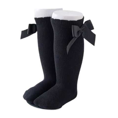 Black Knee High Bow Socks