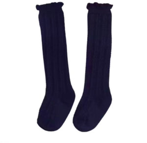 Navy Blue Ruffle Trim Knee Highs