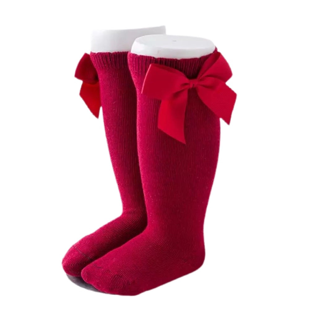 Red Knee High Bow Socks