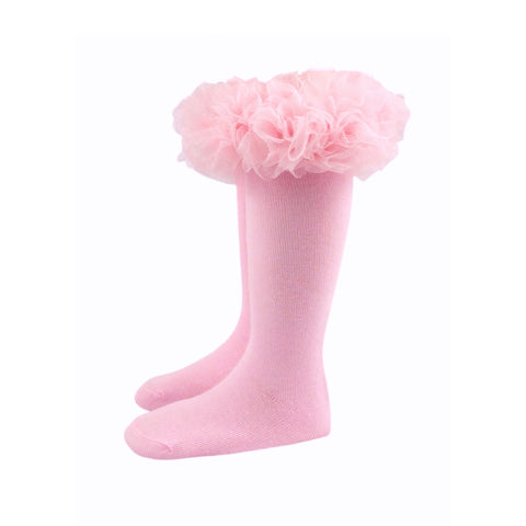 Fluffy Ruffle Pink Tutu Knee High Socks